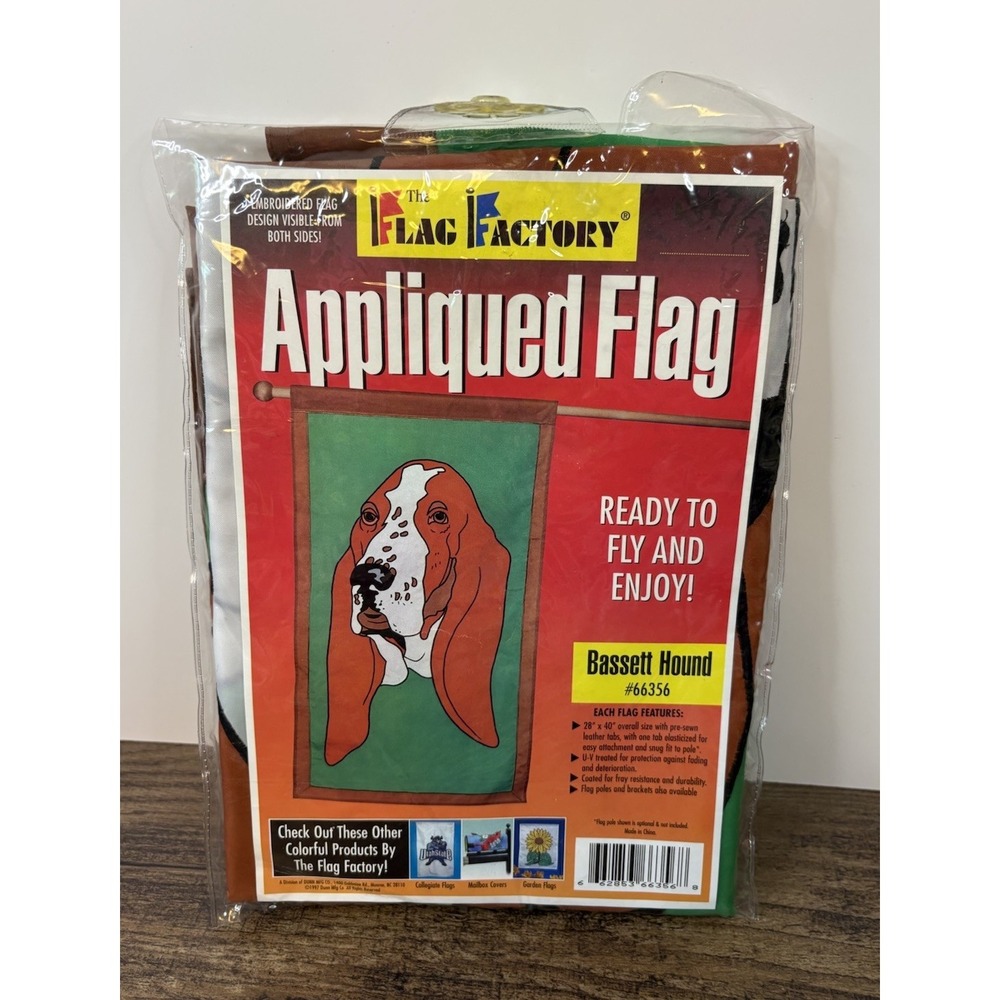 Vintage Flag Factory Bassett Hound Nylon Appliquéd Banner Flag Dog 28" X 40"